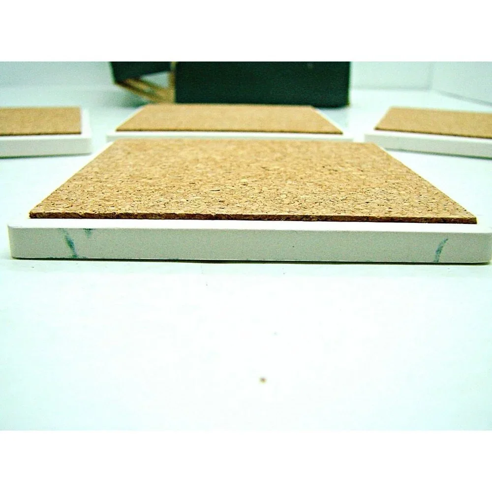 Stone Art Multicolor Square Cork Back Absorbent Stone Four Coaster Set 4X4